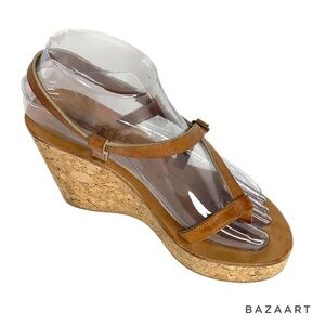 K Jacques St Tropez Brown Leather Strapped Cork Wedges Sz: 6.5 US/ 37. EU